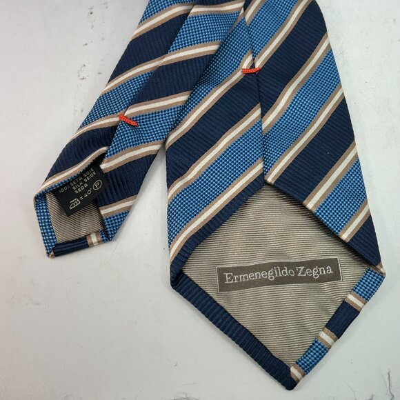 Ermenegildo Zegna Woven Silk Repp Blue Striped MensNecktie heavy diagonal - Picture 5 of 8
